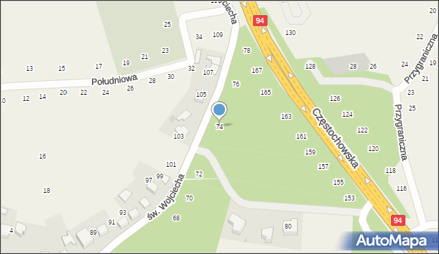 Modlnica, św. Wojciecha, 74, mapa Modlnica