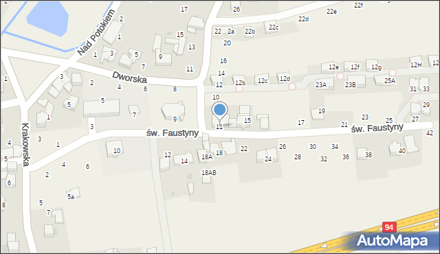 Modlniczka, św. Faustyny, 11, mapa Modlniczka