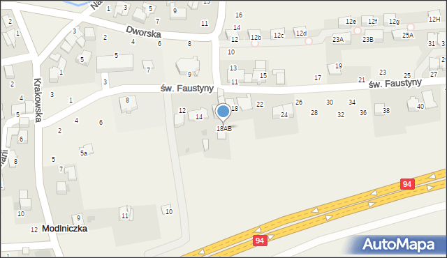 Modlniczka, św. Faustyny, 18AB, mapa Modlniczka