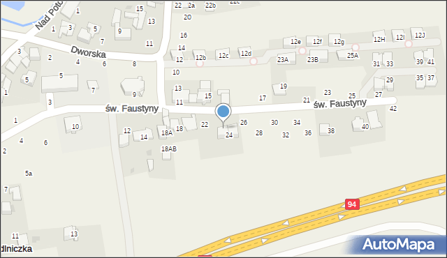 Modlniczka, św. Faustyny, 24a, mapa Modlniczka