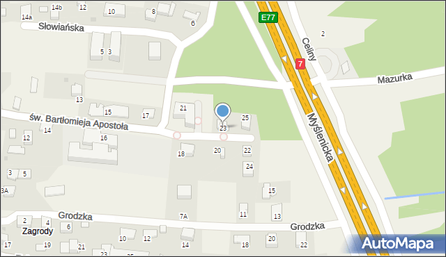Mogilany, św. Bartłomieja Apostoła, 23, mapa Mogilany