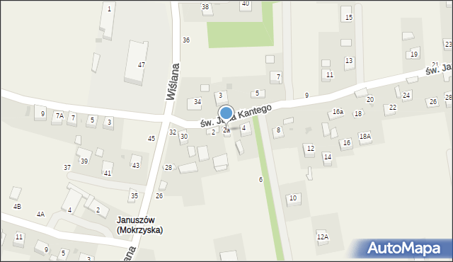 Mokrzyska, św. Jana Kantego, 2a, mapa Mokrzyska