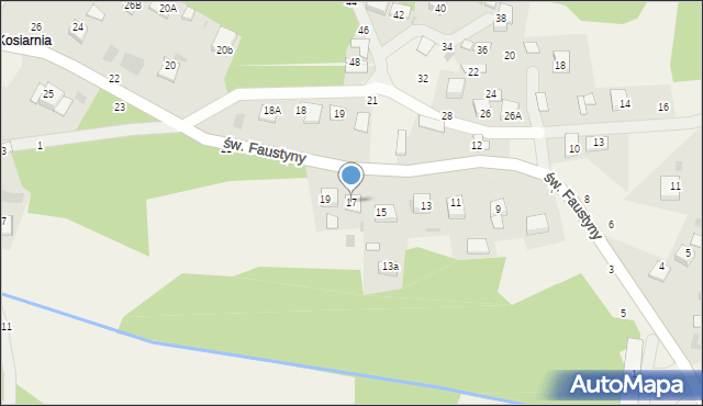 Mokrzyska, św. s. Faustyny, 17, mapa Mokrzyska