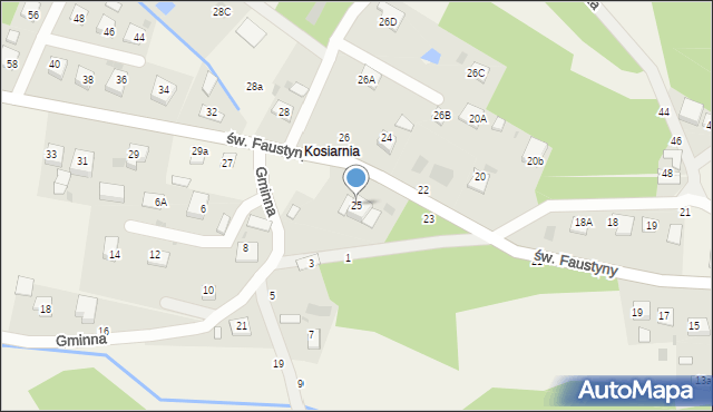 Mokrzyska, św. s. Faustyny, 25, mapa Mokrzyska