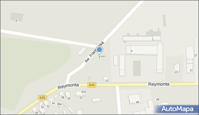 Myszyniec, św. Franciszka, 2, mapa Myszyniec