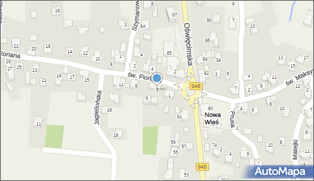 Nowa Wieś, św. Floriana, 3, mapa Nowa Wieś