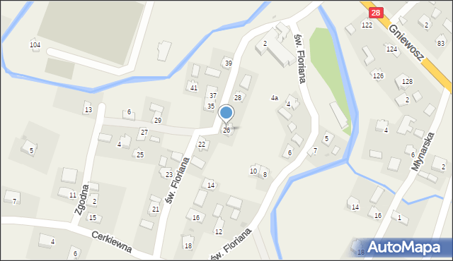 Nowosielce, św. Floriana, 26, mapa Nowosielce