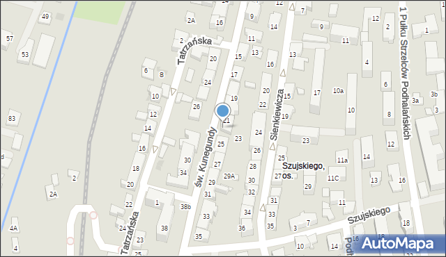 Nowy Sącz, św. Kunegundy, 23a, mapa Nowego Sącza