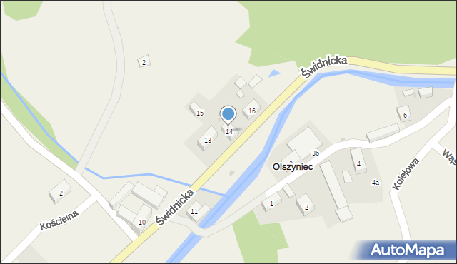 Olszyniec, Świdnicka, 14, mapa Olszyniec