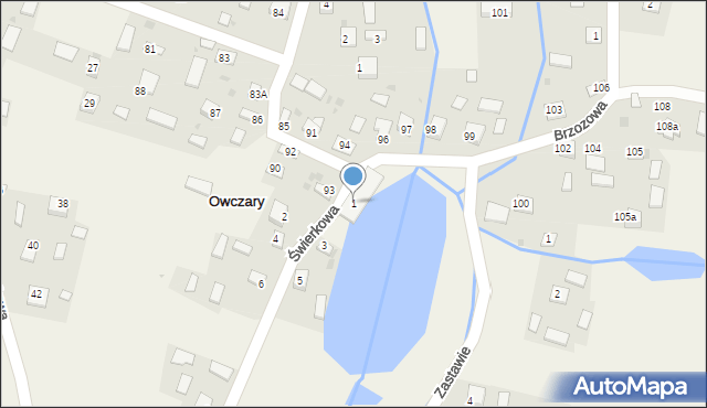 Owczary, Świerkowa, 1, mapa Owczary