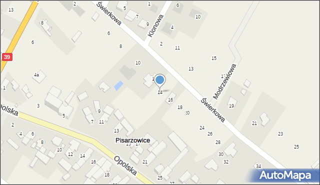 Pisarzowice, Świerkowa, 14, mapa Pisarzowice