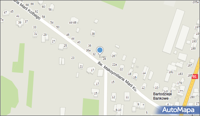 Radomsko, św. Maksymiliana Marii Kolbego, 28a, mapa Radomsko