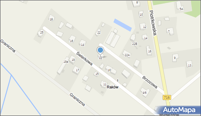 Raków, Świerkowa, 12, mapa Raków