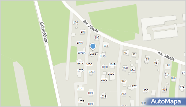 Rybnik, św. Józefa, 105B, mapa Rybnika