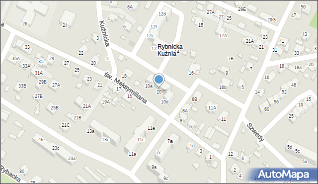 Rybnik, św. Maksymiliana, 10, mapa Rybnika