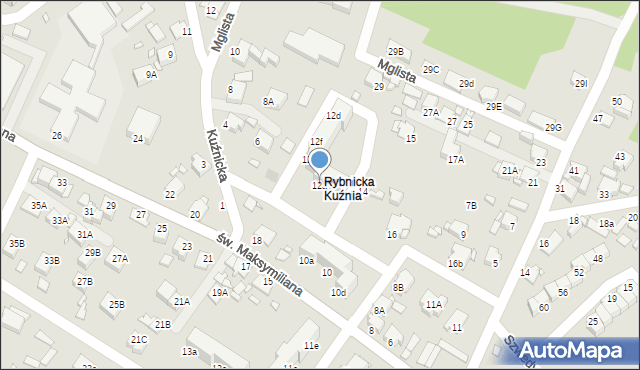 Rybnik, św. Maksymiliana, 12a, mapa Rybnika