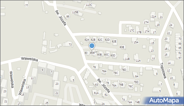 Rybnik, św. Józefa, 80A, mapa Rybnika