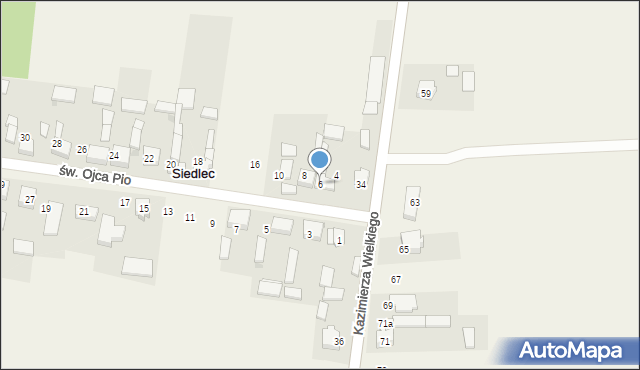 Siedlec, św. Ojca Pio, 6, mapa Siedlec