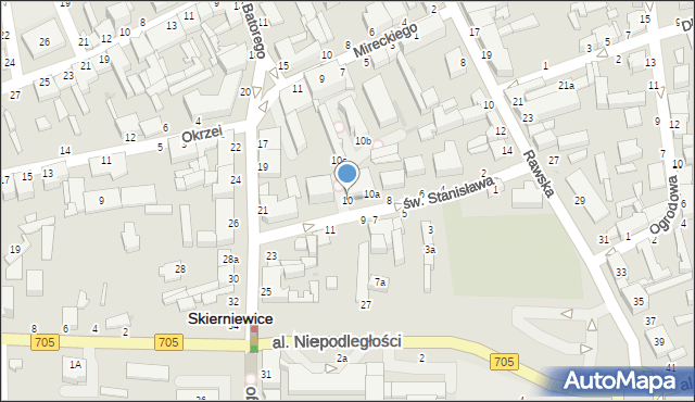 Skierniewice, św. Stanisława, 10, mapa Skierniewic