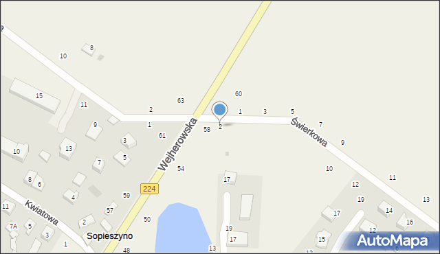 Sopieszyno, Świerkowa, 2, mapa Sopieszyno