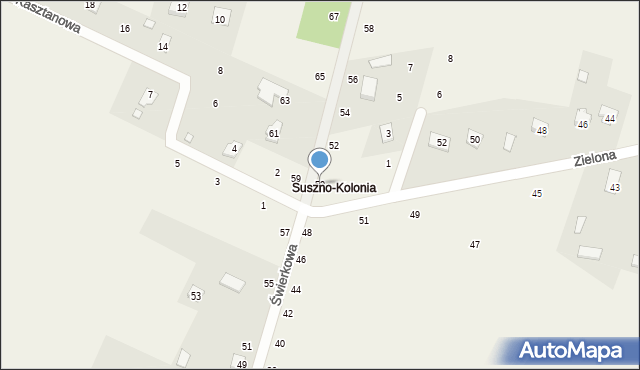 Suszno, Świerkowa, 50, mapa Suszno