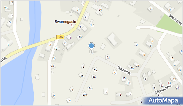 Swornegacie, św. Huberta, 1, mapa Swornegacie