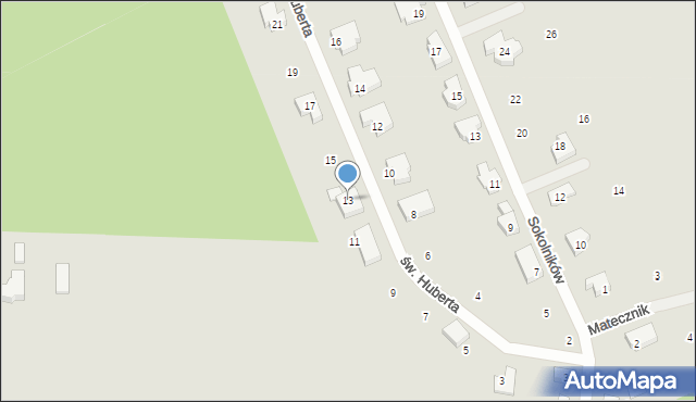 Szczecin, św. Huberta, 13, mapa Szczecina