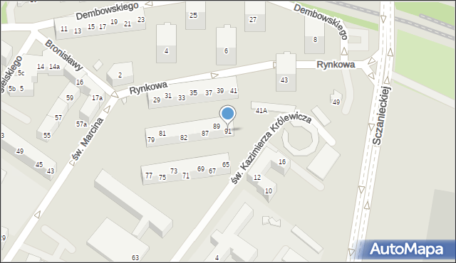 Szczecin, św. Kazimierza Królewicza, 91, mapa Szczecina
