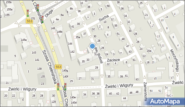 Toruń, św. Boboli Andrzeja, 33a, mapa Torunia