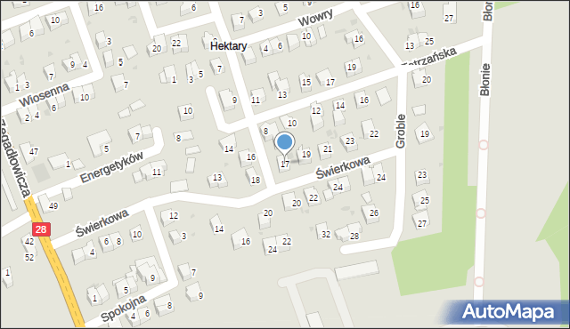 Wadowice, Świerkowa, 17, mapa Wadowice