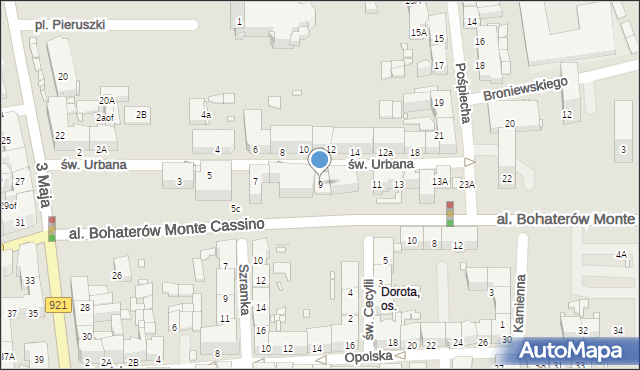 Zabrze, św. Urbana, 9, mapa Zabrza