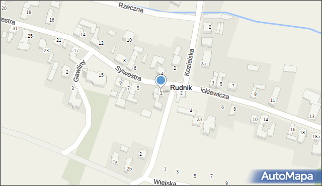 Rudnik, Sylwestra, 1, mapa Rudnik