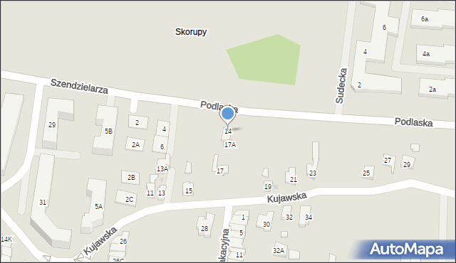 Białystok, Szendzielarza Zygmunta, mjr., 14, mapa Białegostoku