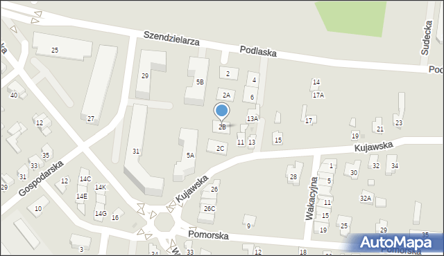 Białystok, Szendzielarza Zygmunta, mjr., 2B, mapa Białegostoku