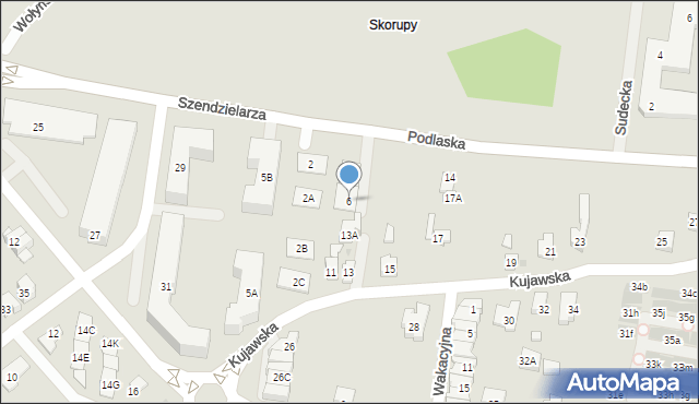 Białystok, Szendzielarza Zygmunta, mjr., 6, mapa Białegostoku