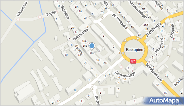 Biskupiec, Szpitalna, 16D, mapa Biskupiec