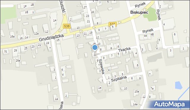 Biskupiec, Szewska, 11, mapa Biskupiec