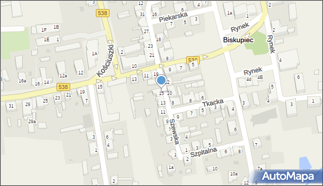 Biskupiec, Szewska, 15, mapa Biskupiec