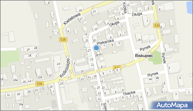 Biskupiec, Szewska, 18, mapa Biskupiec