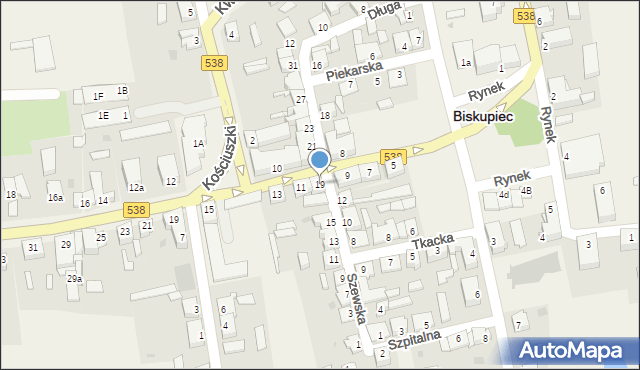 Biskupiec, Szewska, 19, mapa Biskupiec