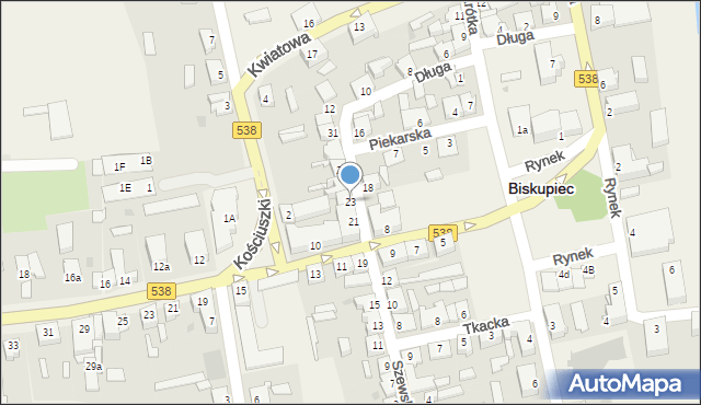 Biskupiec, Szewska, 23, mapa Biskupiec