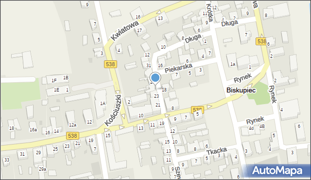 Biskupiec, Szewska, 25, mapa Biskupiec