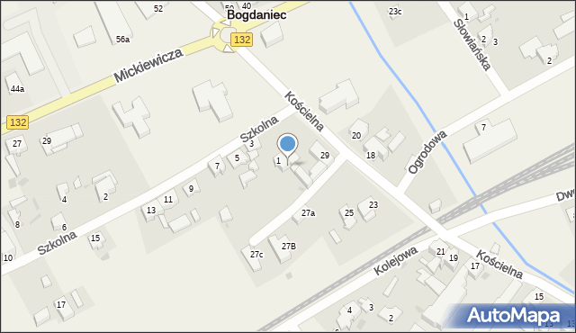 Bogdaniec, Szkolna, 1A, mapa Bogdaniec