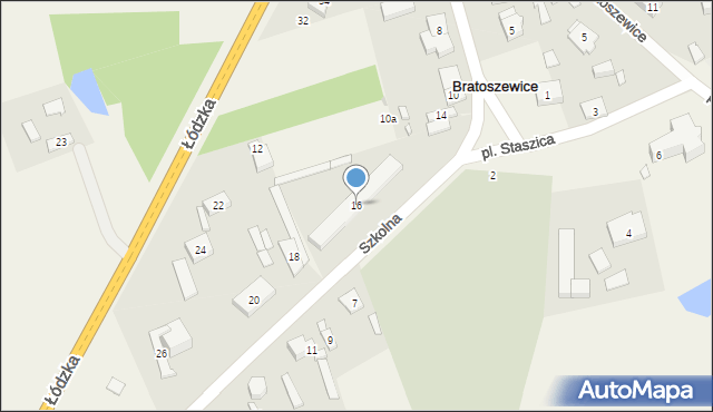 Bratoszewice, Szkolna, 16, mapa Bratoszewice