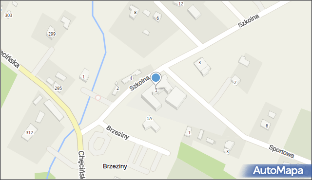 Brzeziny, Szkolna, 1, mapa Brzeziny