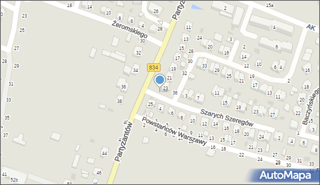 Bychawa, Szarych Szeregów, 1, mapa Bychawa