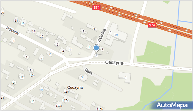 Cedzyna, Szkolna, 2, mapa Cedzyna