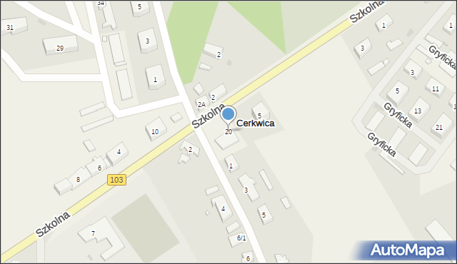 Cerkwica, Szkolna, 20, mapa Cerkwica