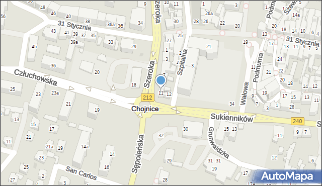 Chojnice, Szeroka, 11, mapa Chojnic