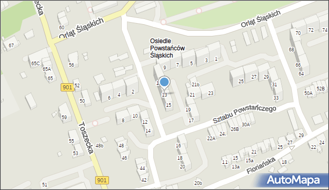 Gliwice, Sztabu Powstańczego, 13, mapa Gliwic